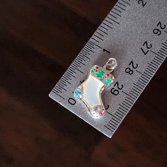 Christmas Stocking Tree MOP 925 Sterling Silver Pendant Charm Enamel Snowflake ❄ - Picture 2 of 14
